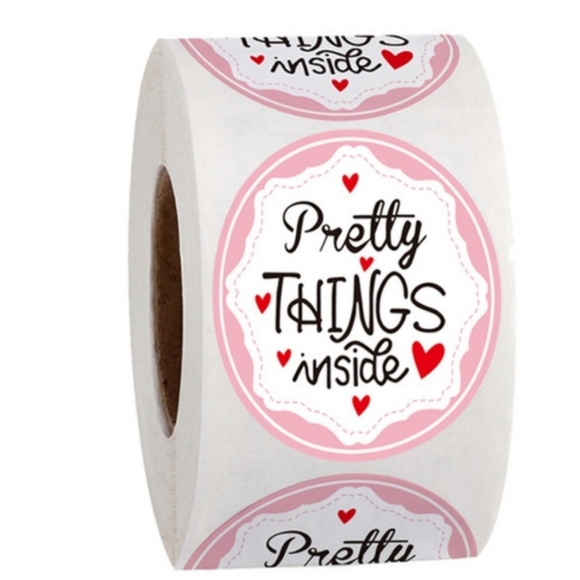 100 1" Pretty Things Inside Stickers White Pink - Picture 2 of 2